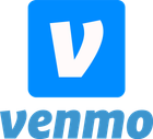 A blue and white logo for venmo with a white letter v