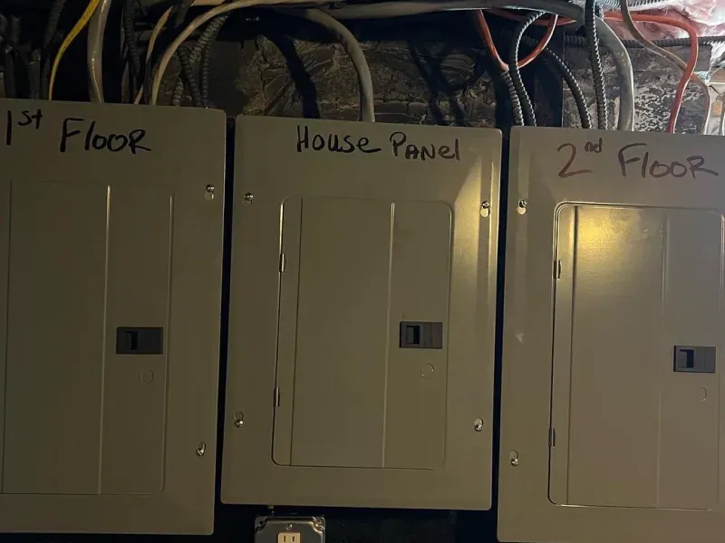 Three electrical panels are labeled 1st floor 2nd floor and 3rd floor