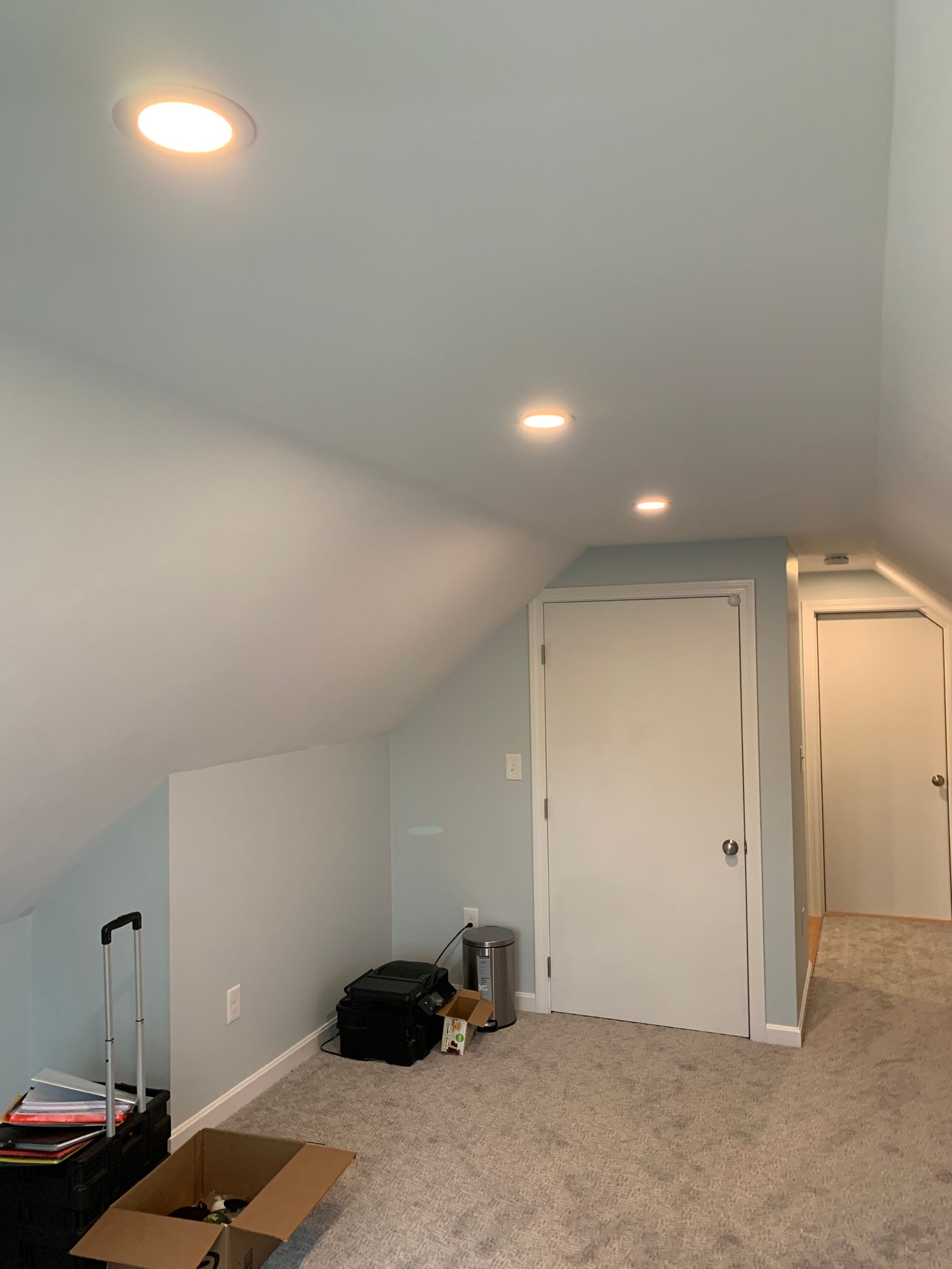 There is a cardboard box in the middle of the room.