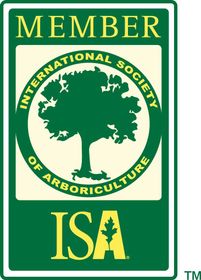 Member badge for the International Society of Arboriculture (ISA), green and yellow with a tree graphic.