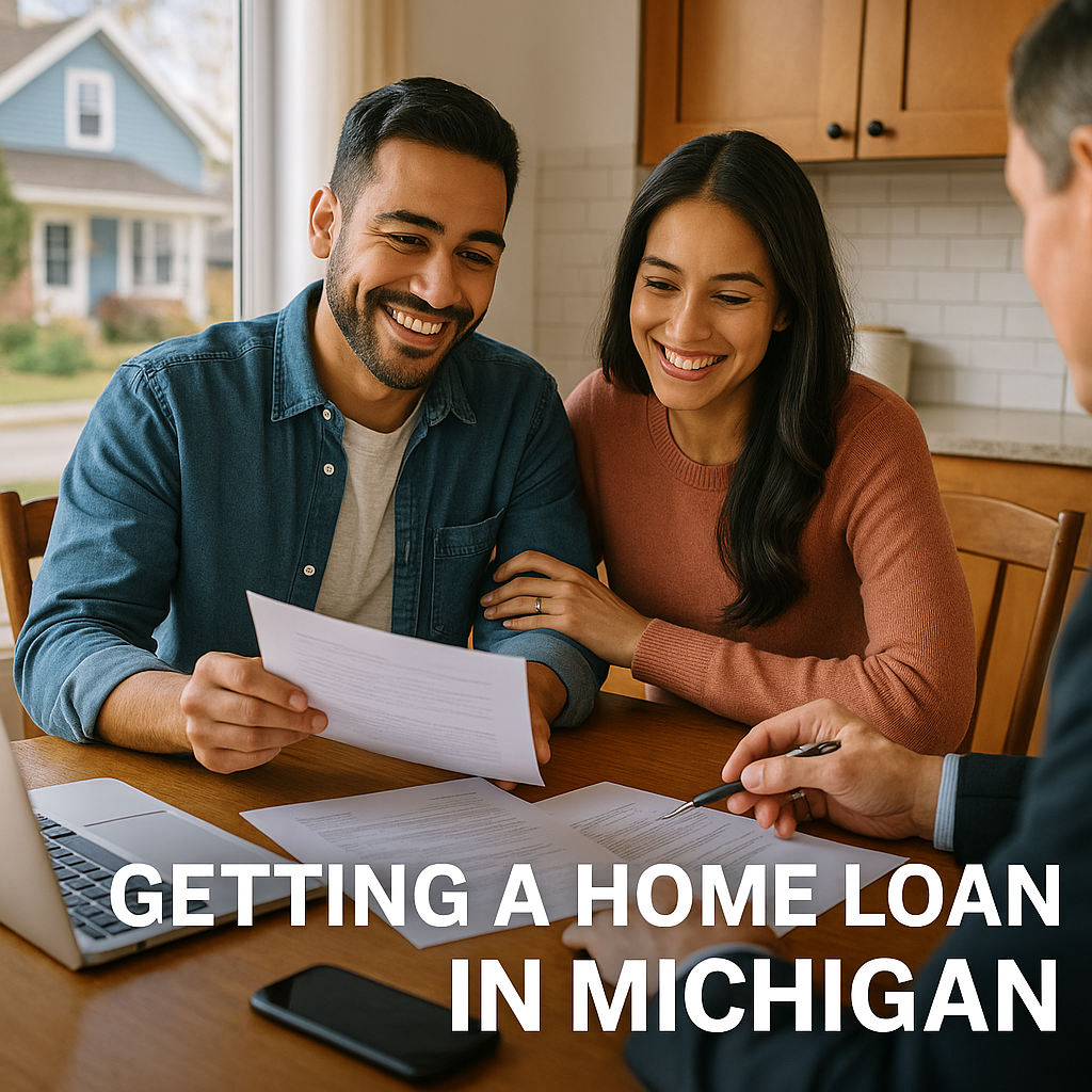 Michigan couple getting pre-approved for a home loan with local mortgage advisor.