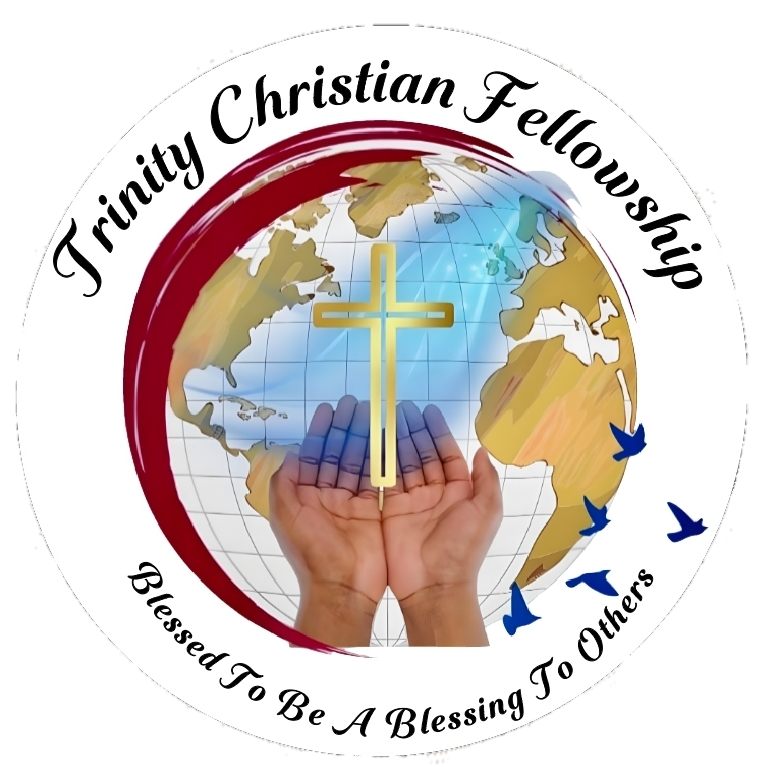 Trinity christian fellowship logo with hands holding a cross