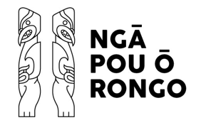 A black and white logo for nga pou o rongo with a totem pole.