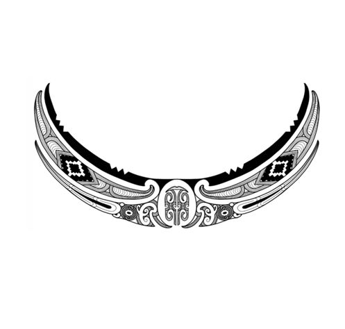 A black and white drawing of a necklace on a white background.