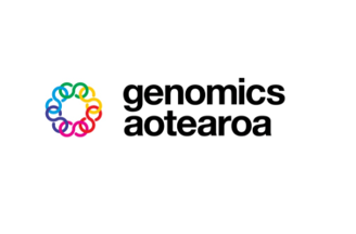 The logo for genomics aotearoa has a rainbow colored circle in the middle.