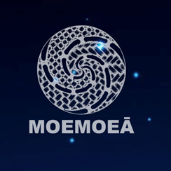 A logo for moemoea is shown on a dark blue background