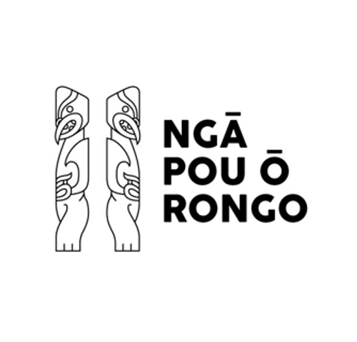 A black and white logo for nga pou o rongo with a totem pole.