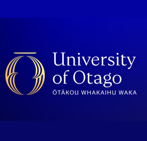 The university of otago logo is on a blue background