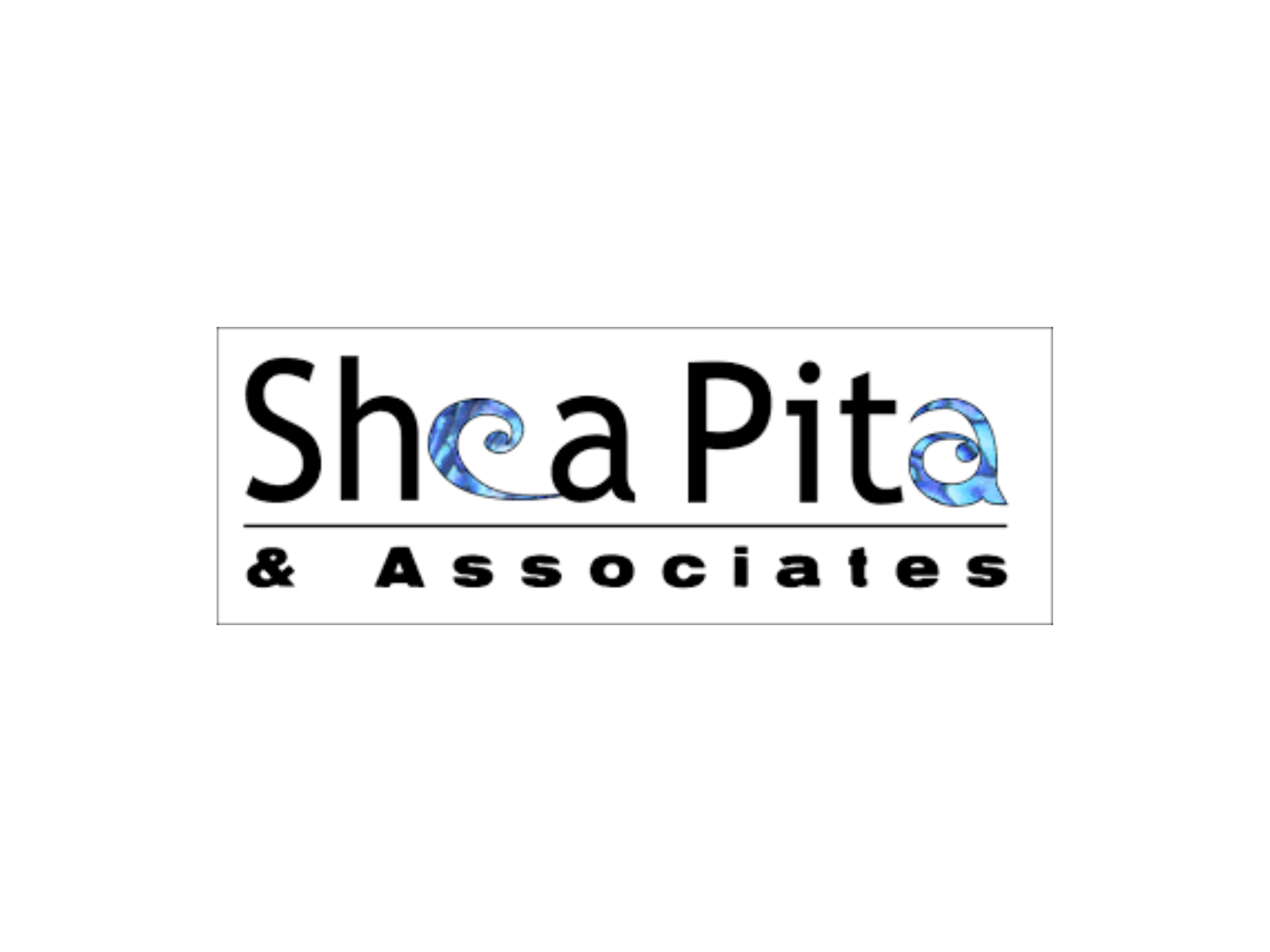The logo for shea pita & associates is a blue and white logo.