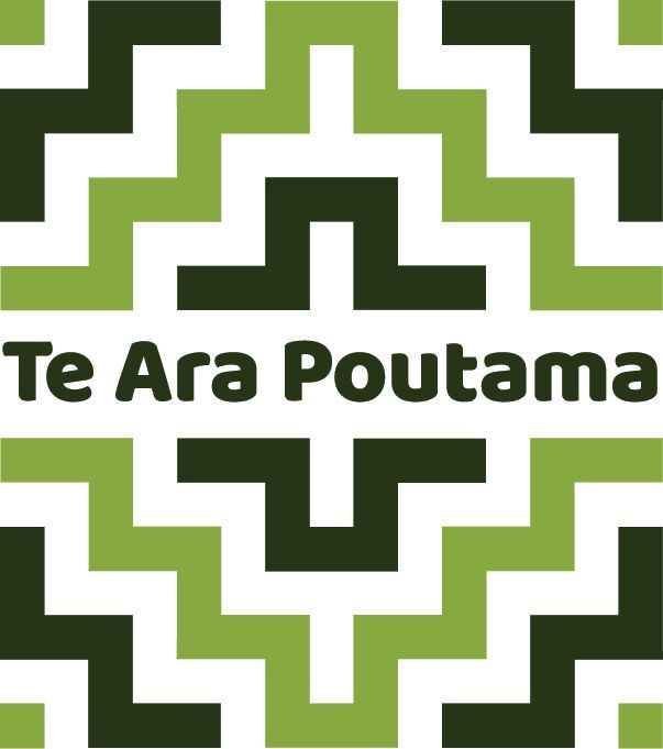 The logo for te ara poutama is a green and black maze.
