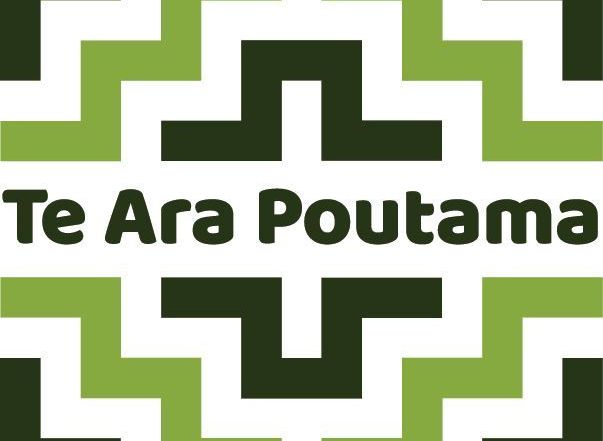 The logo for te ara poutama is a green and black maze.