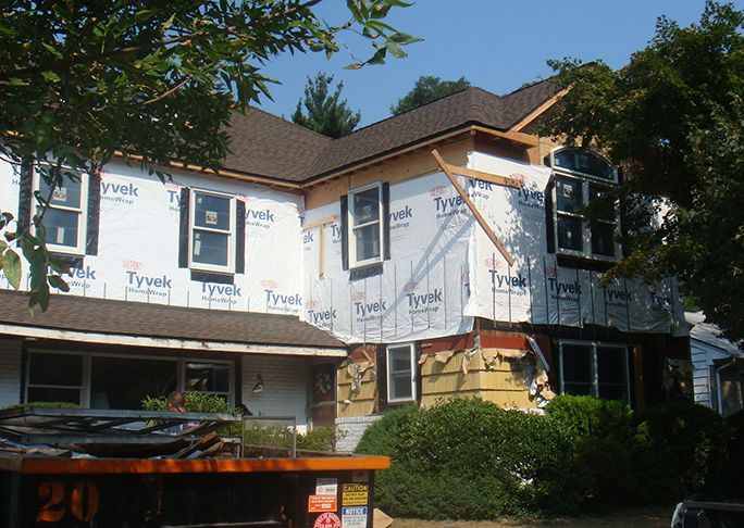 A house that is being remodeled with styrofoam on it