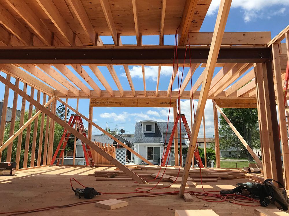 A house is being built with a lot of wood.