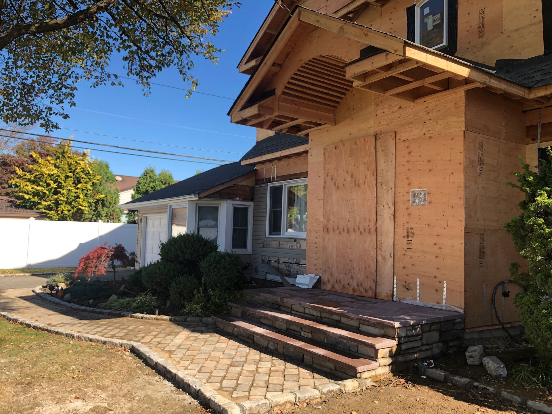 The front of a house that is being remodeled
