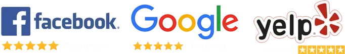 A logo for facebook , google , and yelp on a white background