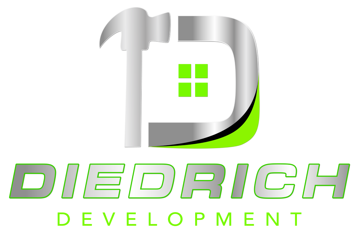 Diedrich Development Diedrich Development logo with silver and green stylized D and green square accents