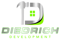 Diedrich Development Diedrich Development logo with silver and green stylized D and green square accents