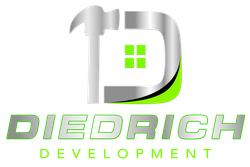 Diedrich Development Diedrich Development logo with silver and green stylized D and green square accents