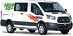 A white  and orange U-Haul cargo van  on a white background.