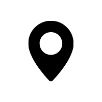 Black location pin icon on a white background
