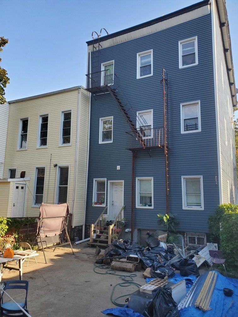 A building with a fire escape on the side of it