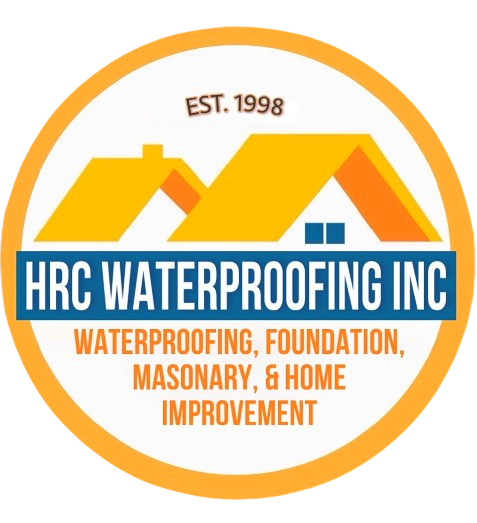 A logo for HRC Waterproofing INC. shows a house with a roof