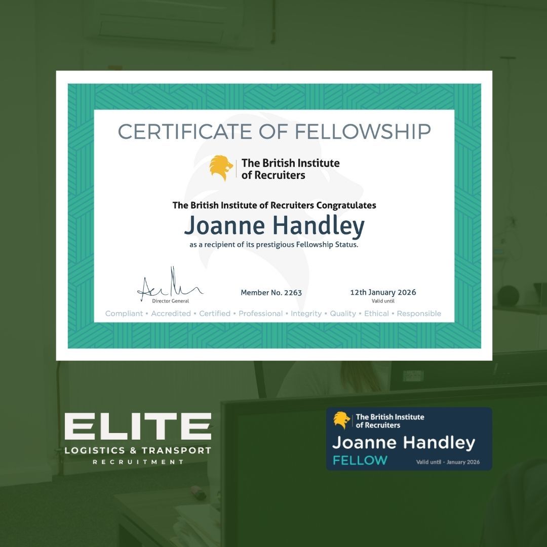 Certificate of Fellowship for Joanne Handley from The British Institute of Recruiters.