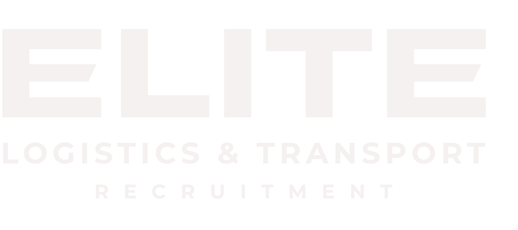 Elite Logistics & Transport Recruitment logo. Light gray text on white background.
