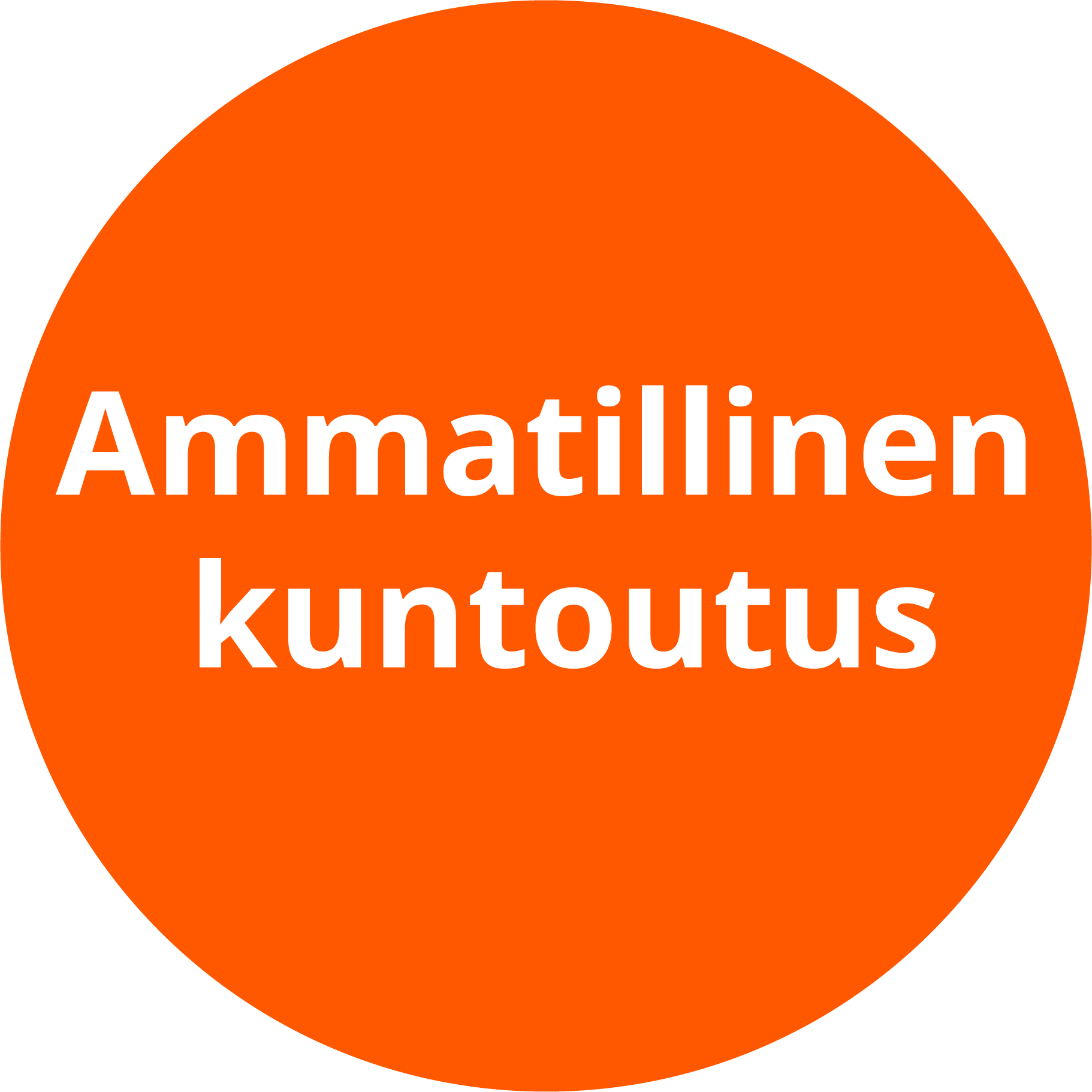 An orange circle with the words ammatilinen kuntoutus on it