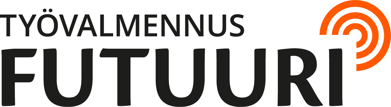 A black and orange logo for a company called Työvalmennus Futuuri