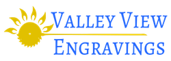 Yellow sun logo with blue &ldquo;Valley View Engravings&rdquo; text and a horizontal line