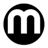 A white letter m in a black circle on a white background.