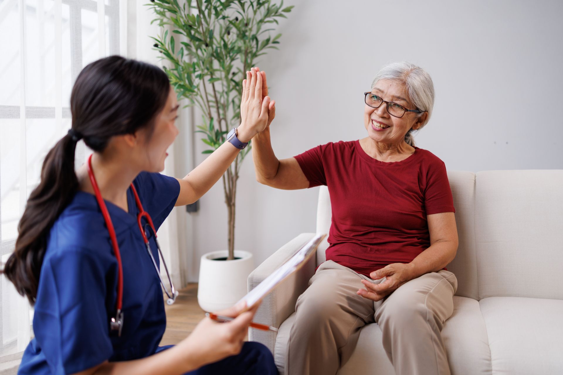 Long-Term Caregiver Services supporting an older adult during an in-home care visit.