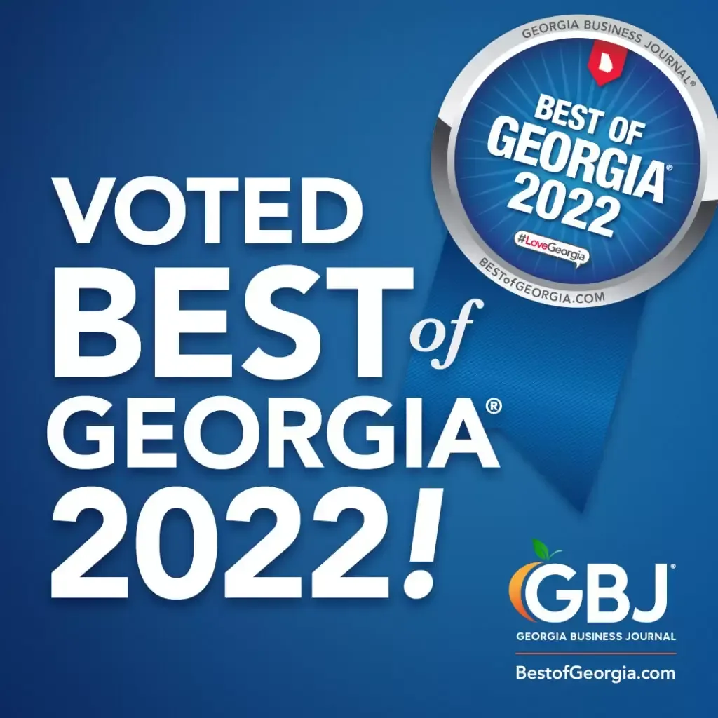 A blue sign that says `` voted best of georgia 2022 ''