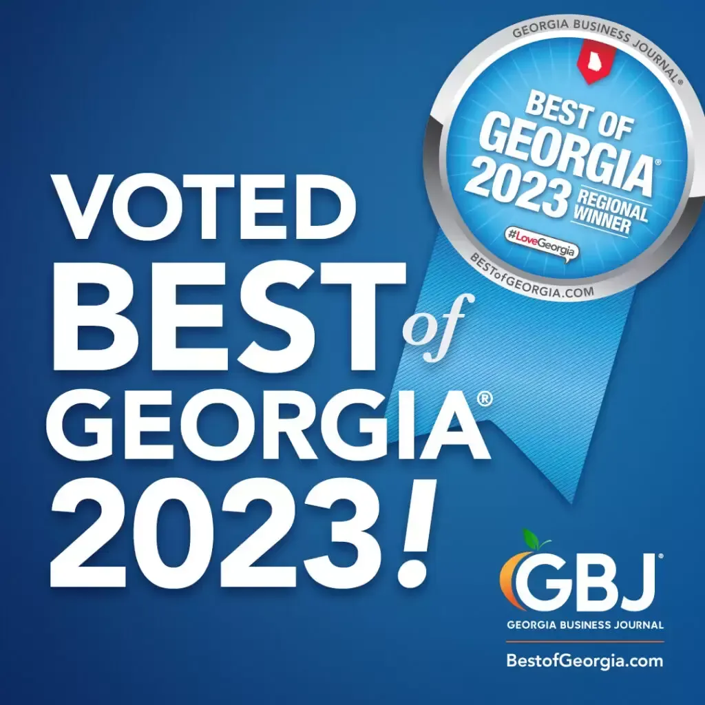 A blue sign that says voted best of georgia 2023