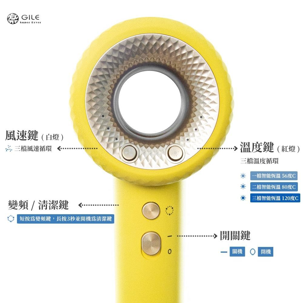 G.L HYPERSONIC吉樂無葉高速負離子吹風機_Limited Yellow 贈多功能藍芽耳機 數量有限贈完為止
