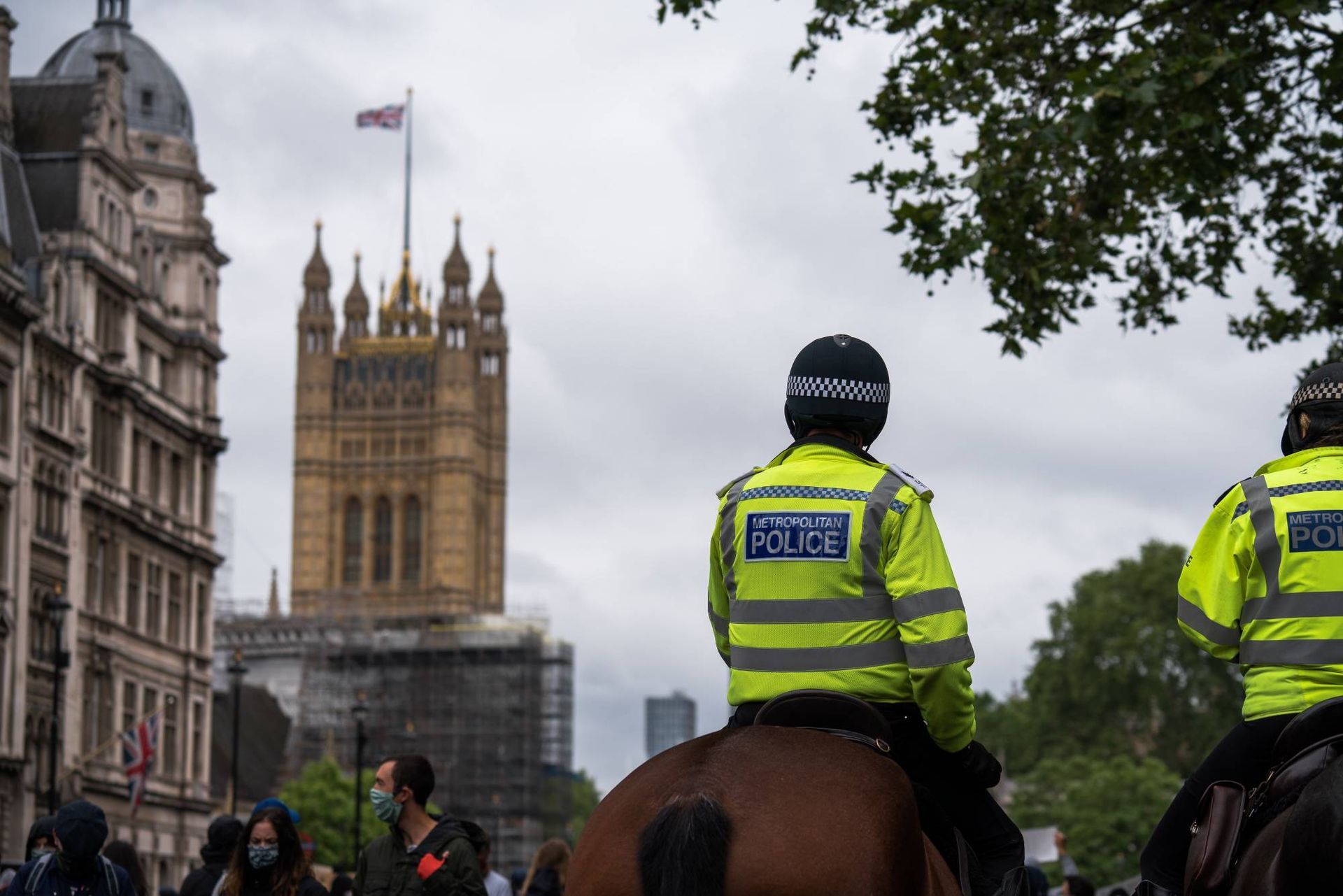 Police on horses at Westminster