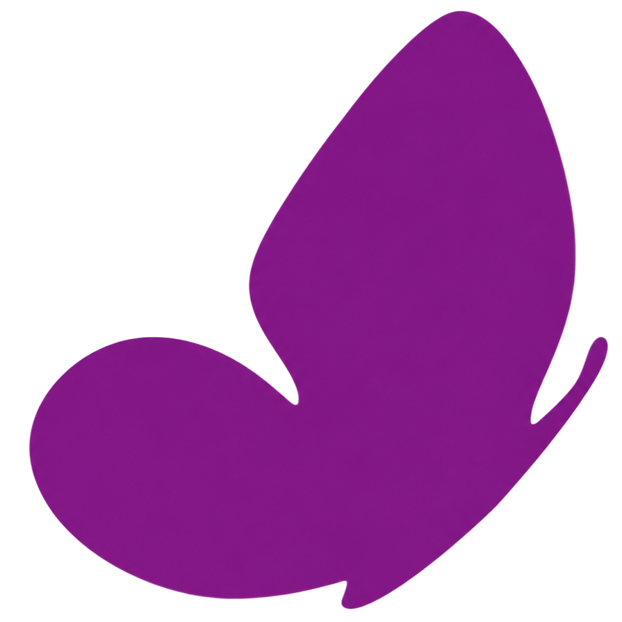 Purple butterfly silhouette on a white background