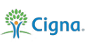 Cigna logo with blue text and green tree-like icon