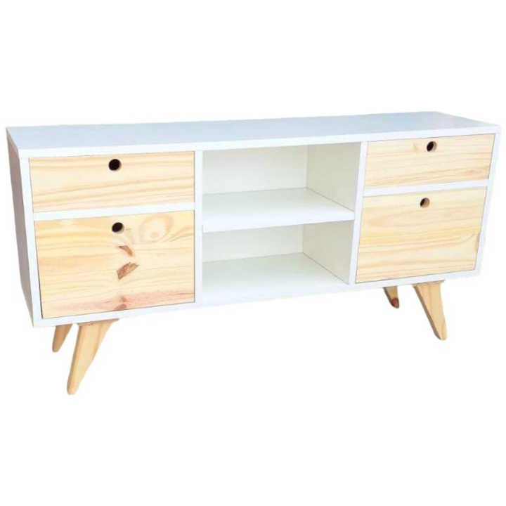 Rack Lcd Retro o Nordico 2 cajones, 2 puertas chicas, 2 huecos