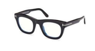 Un paio di occhiali neri con lenti trasparenti su uno sfondo bianco.