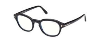 Un paio di occhiali neri con lenti trasparenti su uno sfondo bianco.