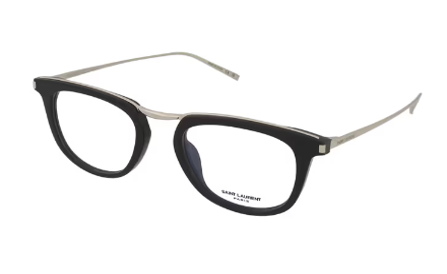 Un paio di occhiali neri su sfondo bianco.