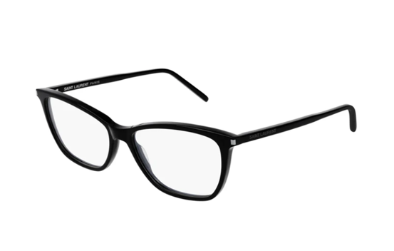 Un paio di occhiali neri su sfondo bianco.