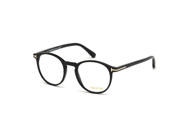 Un paio di occhiali rotondi neri su sfondo bianco.