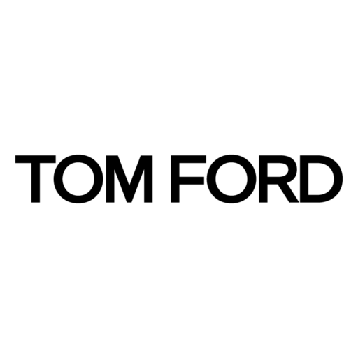Un logo in bianco e nero per Tom Ford su uno sfondo bianco.