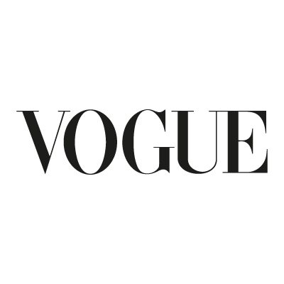 Un logo in bianco e nero per la rivista Vogue su uno sfondo bianco.