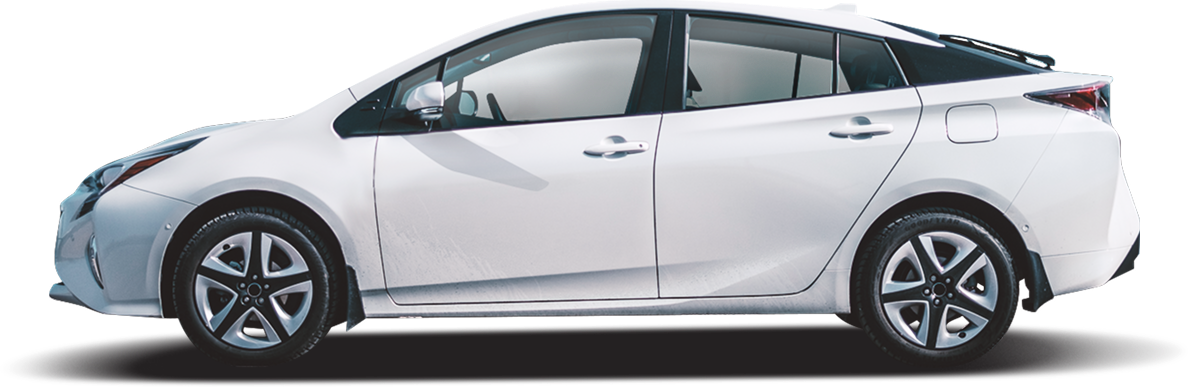 A white toyota prius is shown from the side on a white background. | Safari Automotive