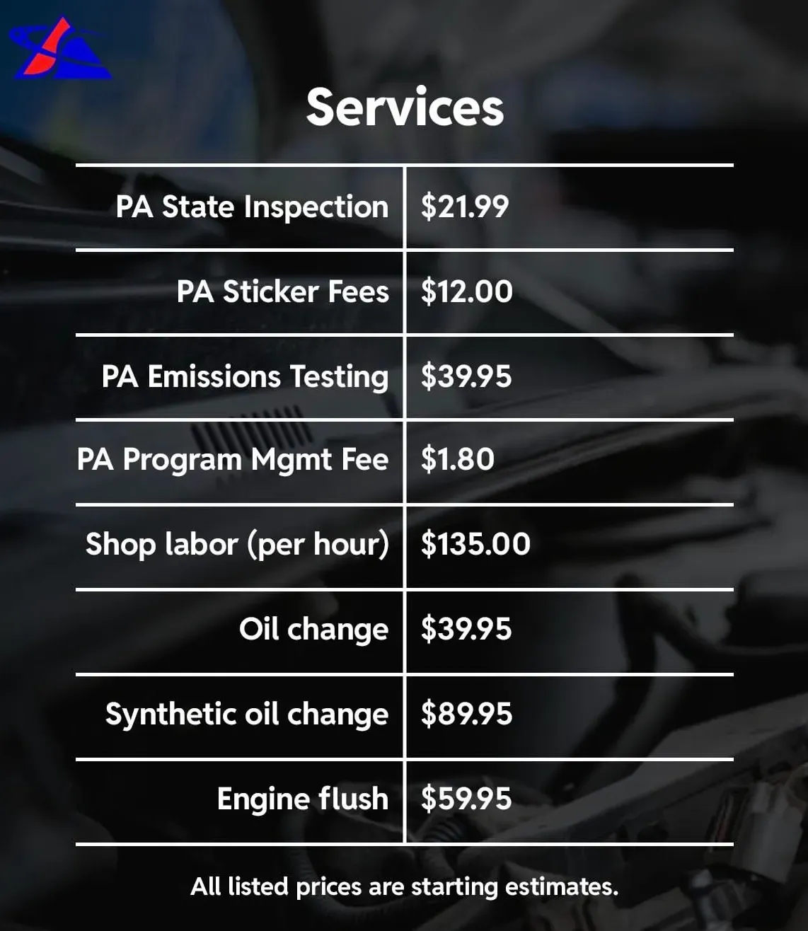 Service Prices Chart | Safari Automotive
