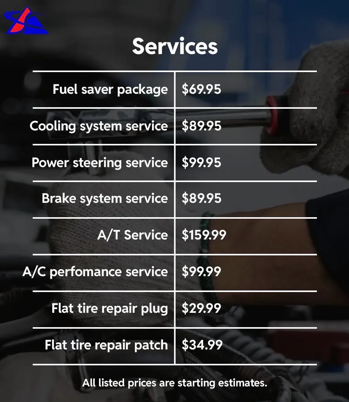 Service Prices Chart | Safari Automotive